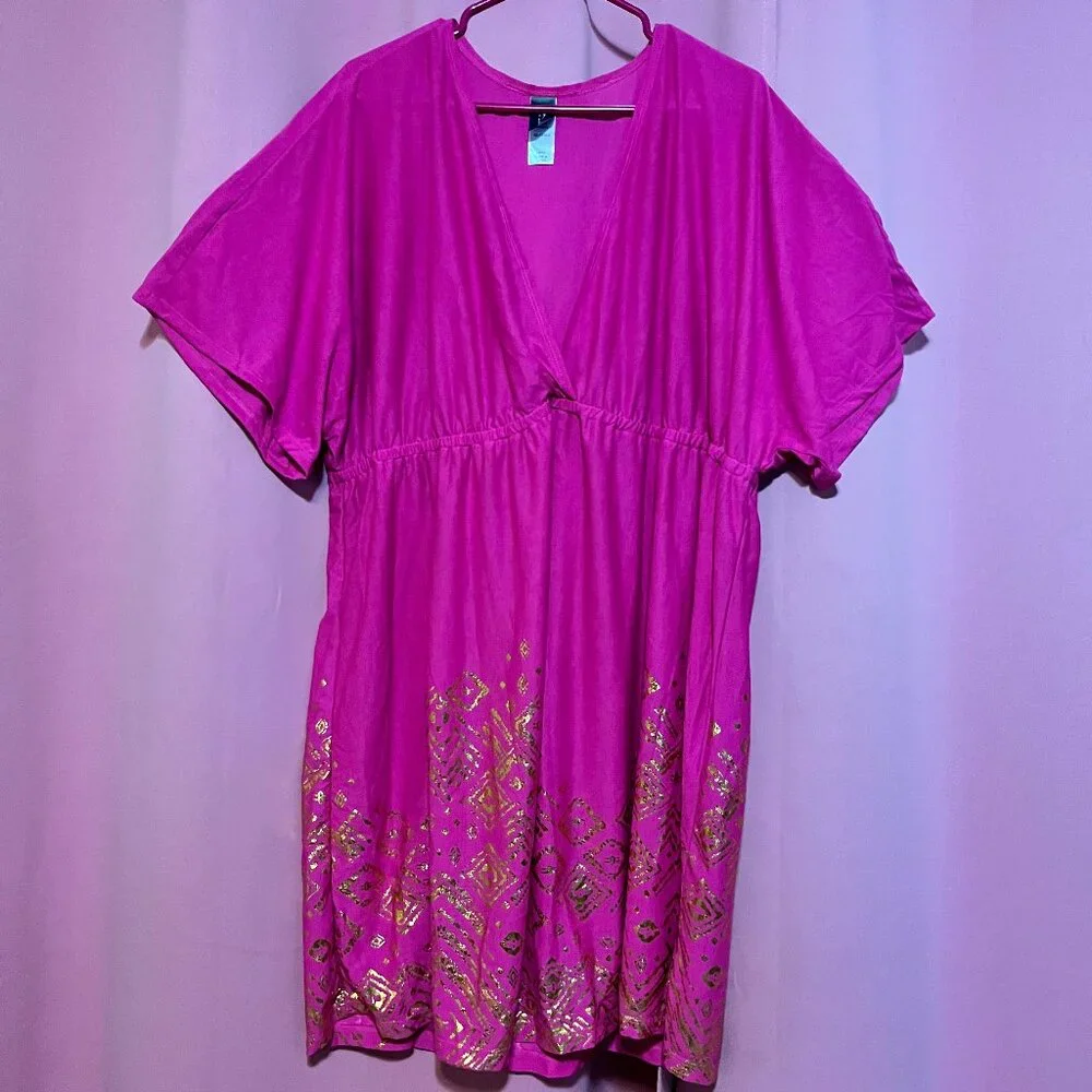Like NEW Swimsuits For All Pink & Gold Cover-Up Size 26/28 Metallic